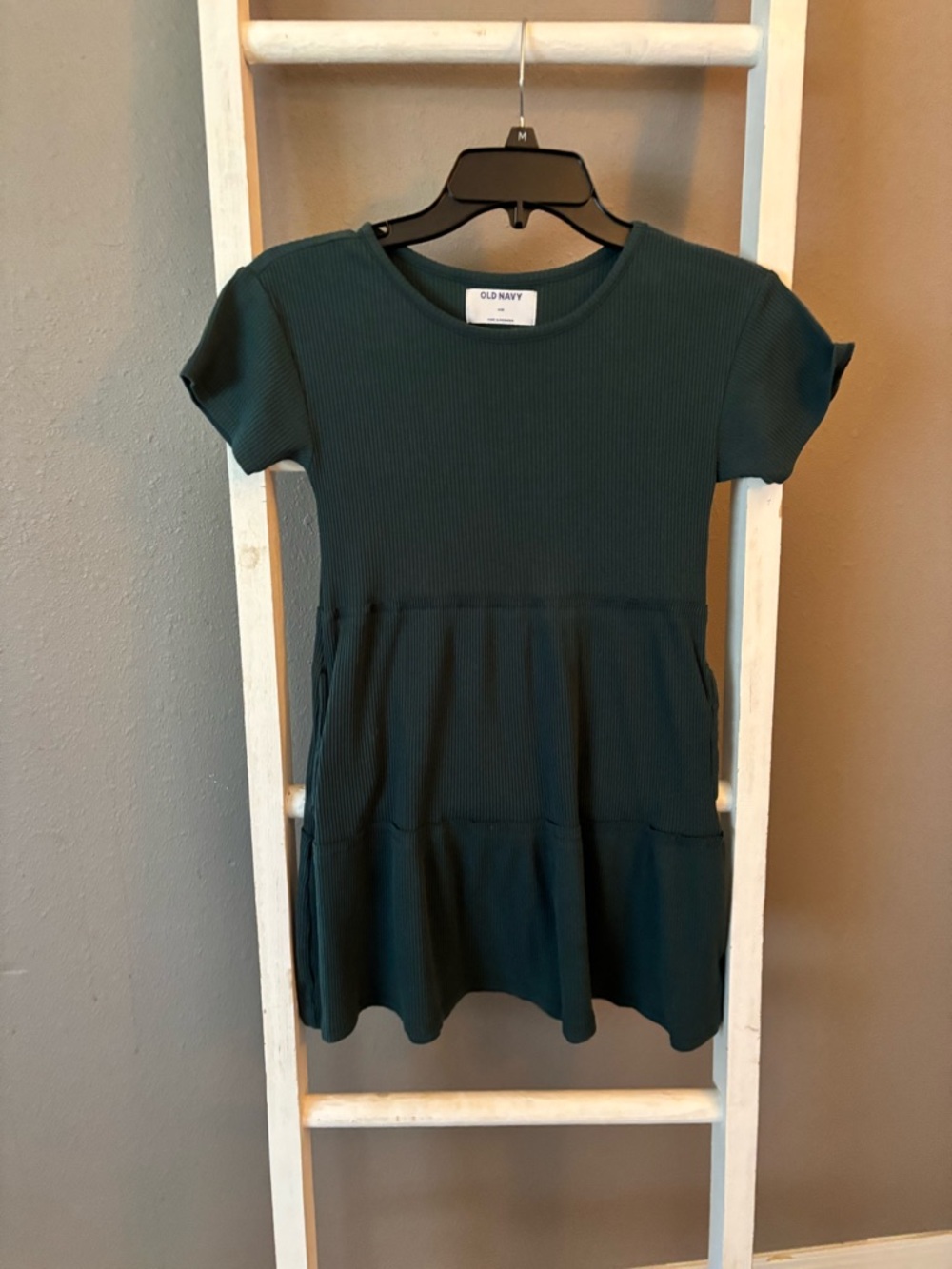 Old Navy Girls Short Sleeve Tiered Pocket Dress - Teal